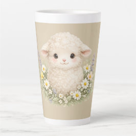 Caneca De Café Latte Ovelhas Caprichosas e Flores Silvestres para um Ch