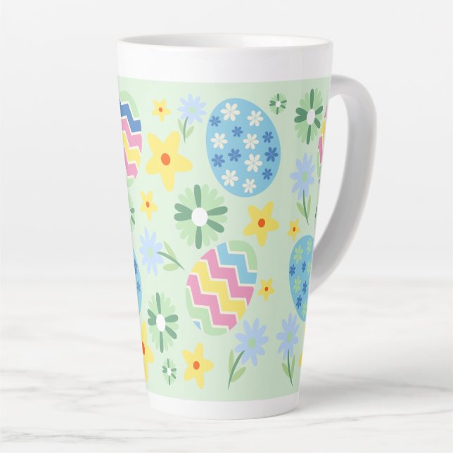 Caneca De Café Latte Ovo de Páscoa Floral (Ângulo direito)