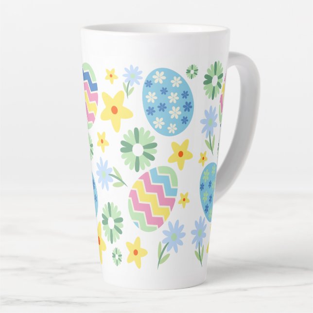 Caneca De Café Latte Ovo de Páscoa Floral (Ângulo direito)