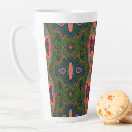 Caneca De Café Latte Padrão Abstrato azul, verde e laranja retrô