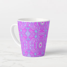 Caneca De Café Latte Padrão Abstrato Rosa Quente e Azul Água Trippy