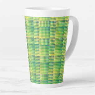 Caneca De Café Latte Padrão Abstrato Xadrez Verde Azul