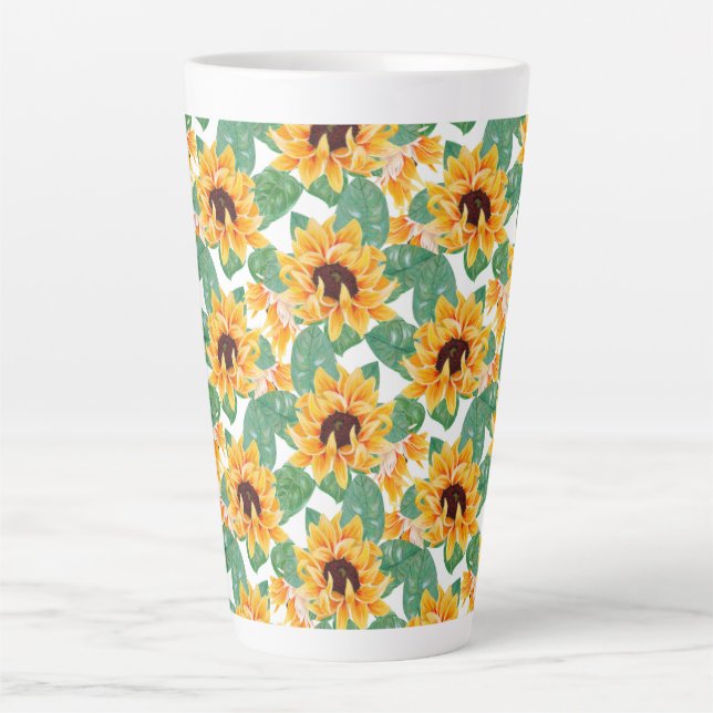 Caneca De Café Latte Padrão Amarelo e Verde bonito dos Girassóis (Frente)