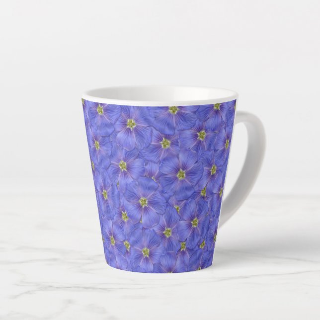 Caneca De Café Latte Padrão Azul de Linho Invisível (Ângulo direito)