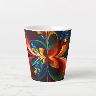 Caneca De Café Latte Padrão Azul Laranja-Abstrato Floral Moderno #14