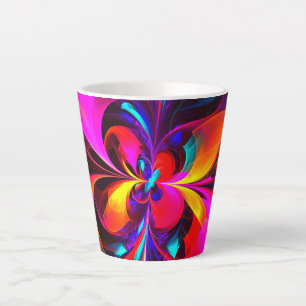 Caneca De Café Latte Padrão Azul Vermelho Abstrato Floral Moderno #07