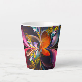 Caneca De Café Latte Padrão Azul Vermelho Abstrato Floral Moderno #13