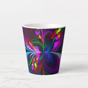 Caneca De Café Latte Padrão Azul Vermelho Abstrato Floral Moderno #15
