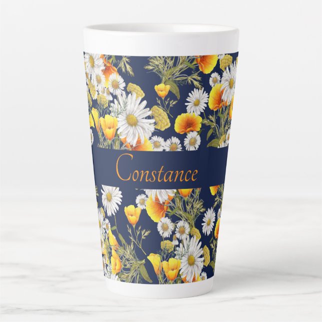 Caneca De Café Latte Padrão bonito de camomila e papagaios personalizad (Frente)