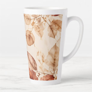 Caneca De Café Latte Padrão Botânico de Folhas de Outono em Cobre e Our