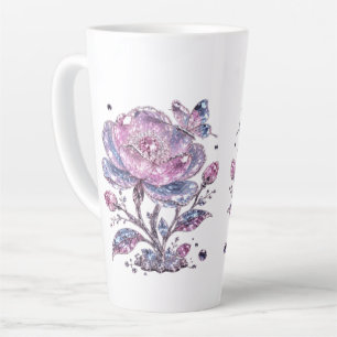 Caneca De Café Latte Padrão Botânico Elegante Rosa Poeirento Design