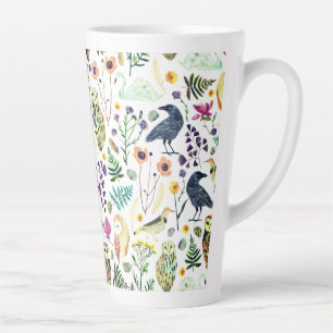 Caneca De Café Latte Padrão Botânico Inspirado na Natureza para Almofad