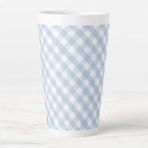 Caneca De Café Latte Padrão branco e azul verificado elegante