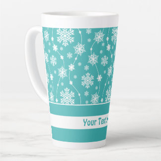 Caneca De Café Latte Padrão Brilhante Azul Inverno Branco Floco de Neve