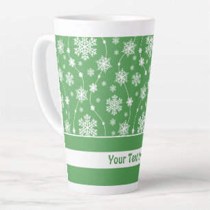 Caneca De Café Latte Padrão brilhante Kelly Green Winter White Snowfla