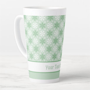 Caneca De Café Latte Padrão brilhante verde e floco de neve branco de i