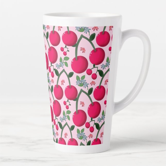 Caneca De Café Latte Padrão Cereja Fofa, Fruta Kawaii Brilhante (Direita)