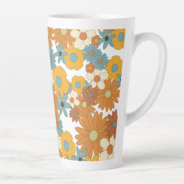 Caneca De Café Latte Padrão Colorido da Flor Retro