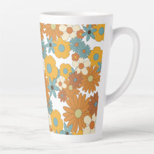Caneca De Café Latte Padrão Colorido da Flor Retro