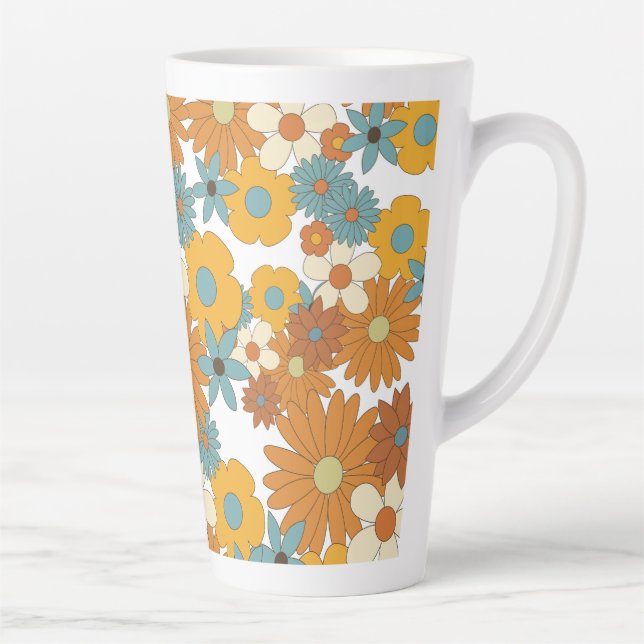 Caneca De Café Latte Padrão Colorido da Flor Retro (Direita)