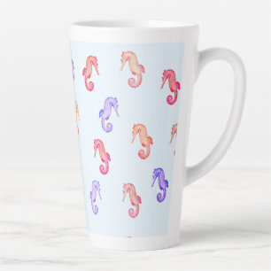 Caneca De Café Latte Padrão Colorido de Cavalos-marinhos