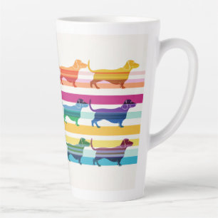 Caneca De Café Latte Padrão Colorido de Dachshund Listras Retrô