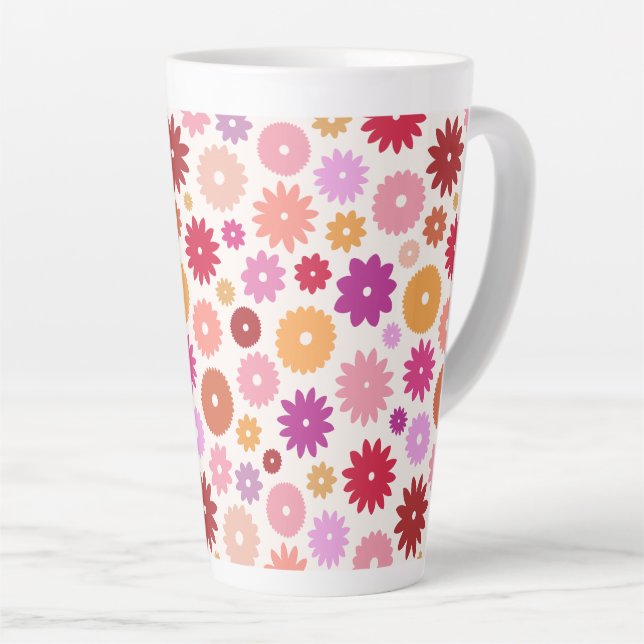 Caneca De Café Latte Padrão Colorido de Flores (Ângulo direito)