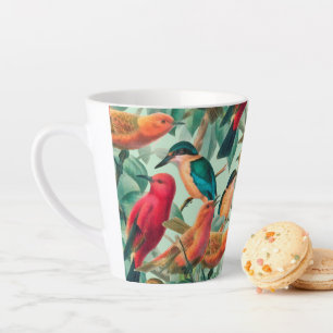 Caneca De Café Latte Padrão Colorido de Passageiros e Folhas Verde