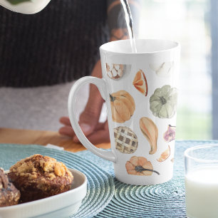 Caneca De Café Latte Padrão Colorido de Pumpkin de Aquarela   Autumn Vi