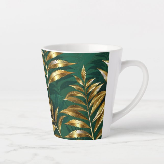 Caneca De Café Latte Padrão contínuo com samambaias douradas (Direita)