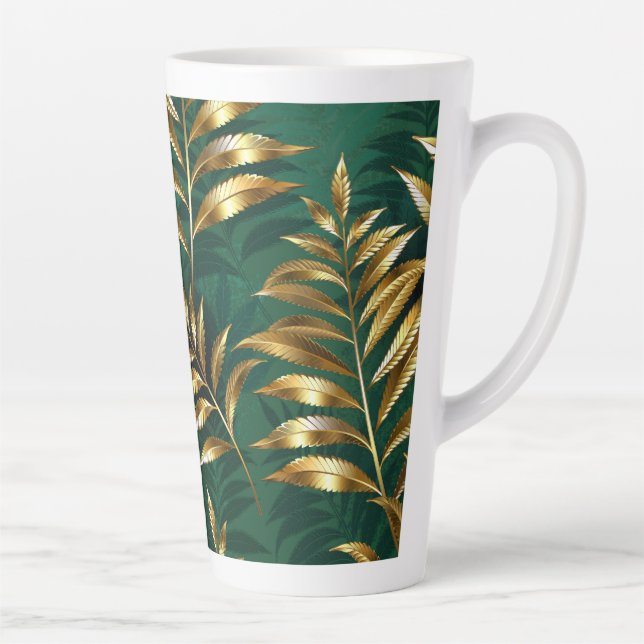 Caneca De Café Latte Padrão contínuo com samambaias douradas (Direita)