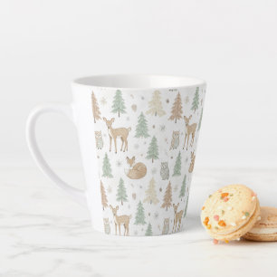 Caneca De Café Latte Padrão contínuo de animais da floresta de inverno