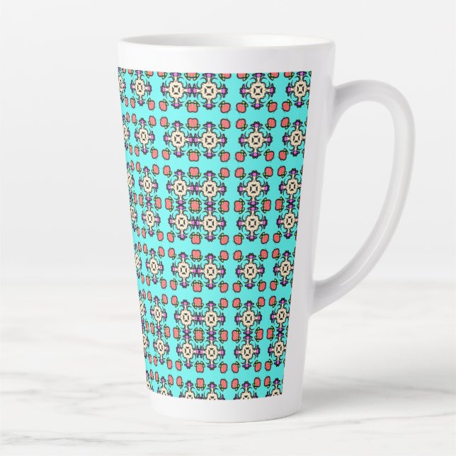 Caneca De Café Latte Padrão contínuo de Mandala Floral (Direita)