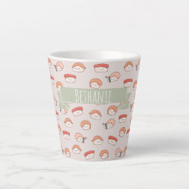 Caneca De Café Latte Padrão Cute Nigiri Sushi Sem Costura