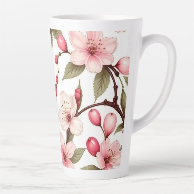 Caneca De Café Latte Padrão das flores de cereja (Direita)