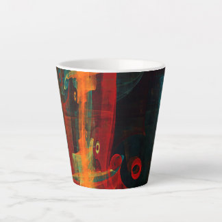 Caneca De Café Latte Padrão de Abstrato de Arte Moderno Vermelho Azul-L