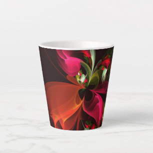 Caneca De Café Latte Padrão de Abstrato de Arte Vermelha Verde Floral M