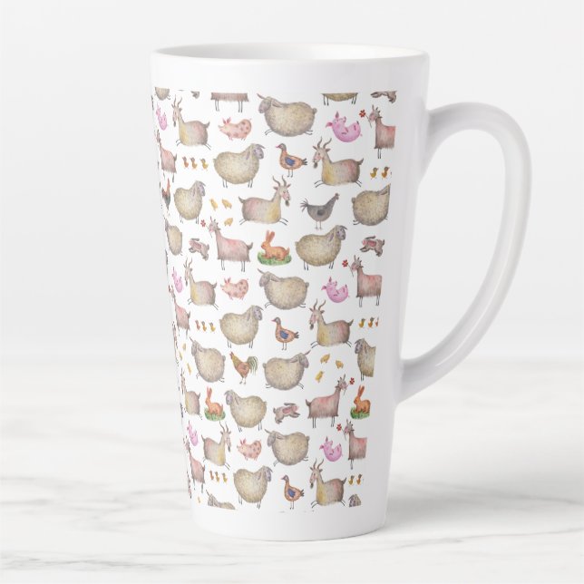 Caneca De Café Latte Padrão de Animais da Fazenda de Cana-de-Água Cuta (Direita)