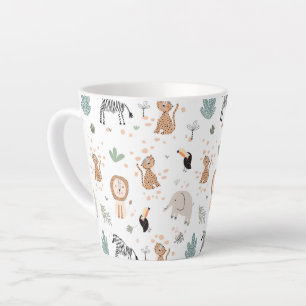 Caneca De Café Latte Padrão de Animais da Floresta Tropical Selva