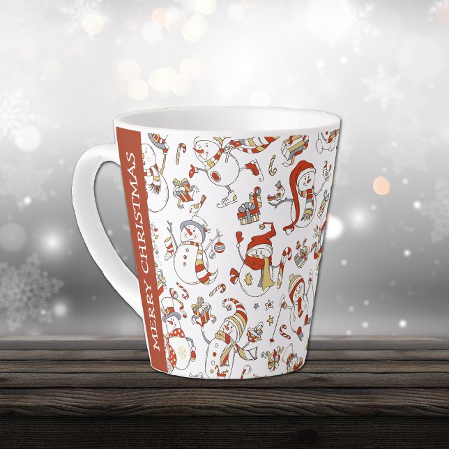Caneca De Café Latte Padrão de Ano Novo de Natal Engraçado Snowmen (Criador carregado)