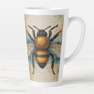 Caneca De Café Latte Padrão de Aquarela de Abelhas Vibrantes