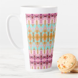 Caneca De Café Latte Padrão De Aquarela Realçado Com Turquesa