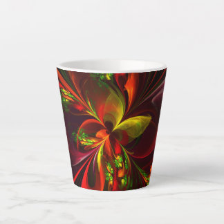 Caneca De Café Latte Padrão de Arte Abstrata Floral Verde Vermelha Mode