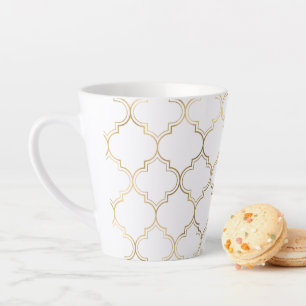 Caneca De Café Latte Padrão de Arte Geométrica Islâmica em Ouro Elegant