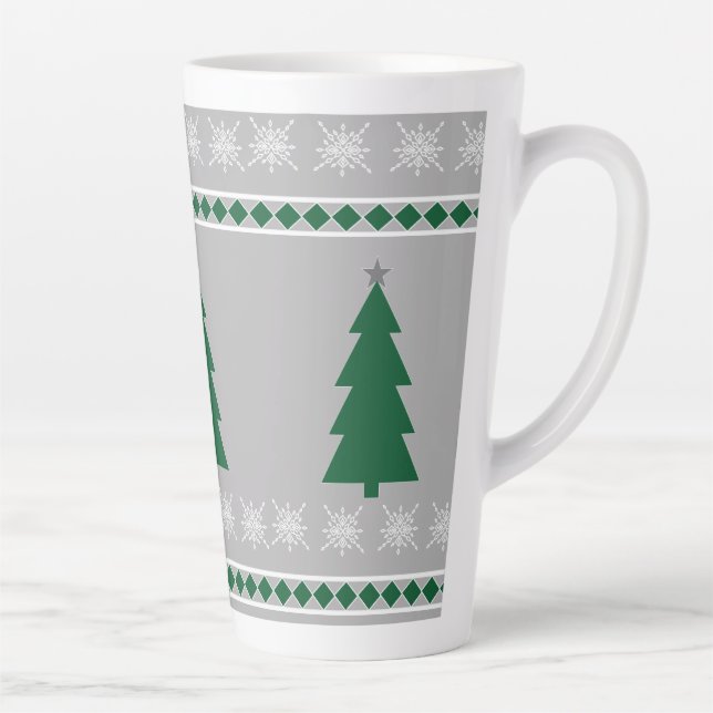 Caneca De Café Latte Padrão de Árvore de Natal e Flocos de Neve, (Direita)