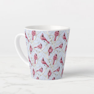Caneca De Café Latte Padrão de Aves Cardinais do Natal Azul
