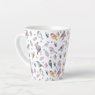 Caneca De Café Latte Padrão de Aves de primavera