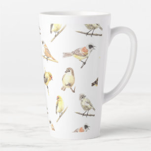 Caneca De Café Latte Padrão de aves em contato