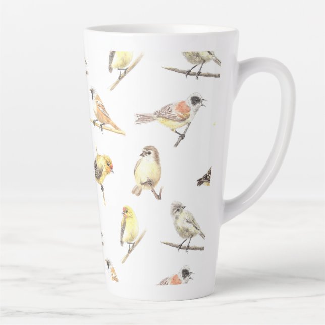 Caneca De Café Latte Padrão de aves em contato (Direita)