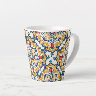 Caneca De Café Latte Padrão de Azulejo Colorida Siciliana Majolica